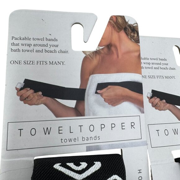 New Towel Topper SET OF 2 Bath Beach Towel Elastic Bands Adobe Print Black White - Picture 4 of 7
